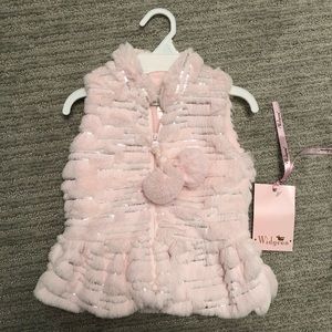 Widgeon baby girl's faux fur vest with sequins NWT